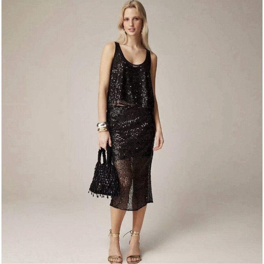 J.Crew Collection Black Sequin Sheer Midi Skirt (Size 8) Cocktail Party Holiday